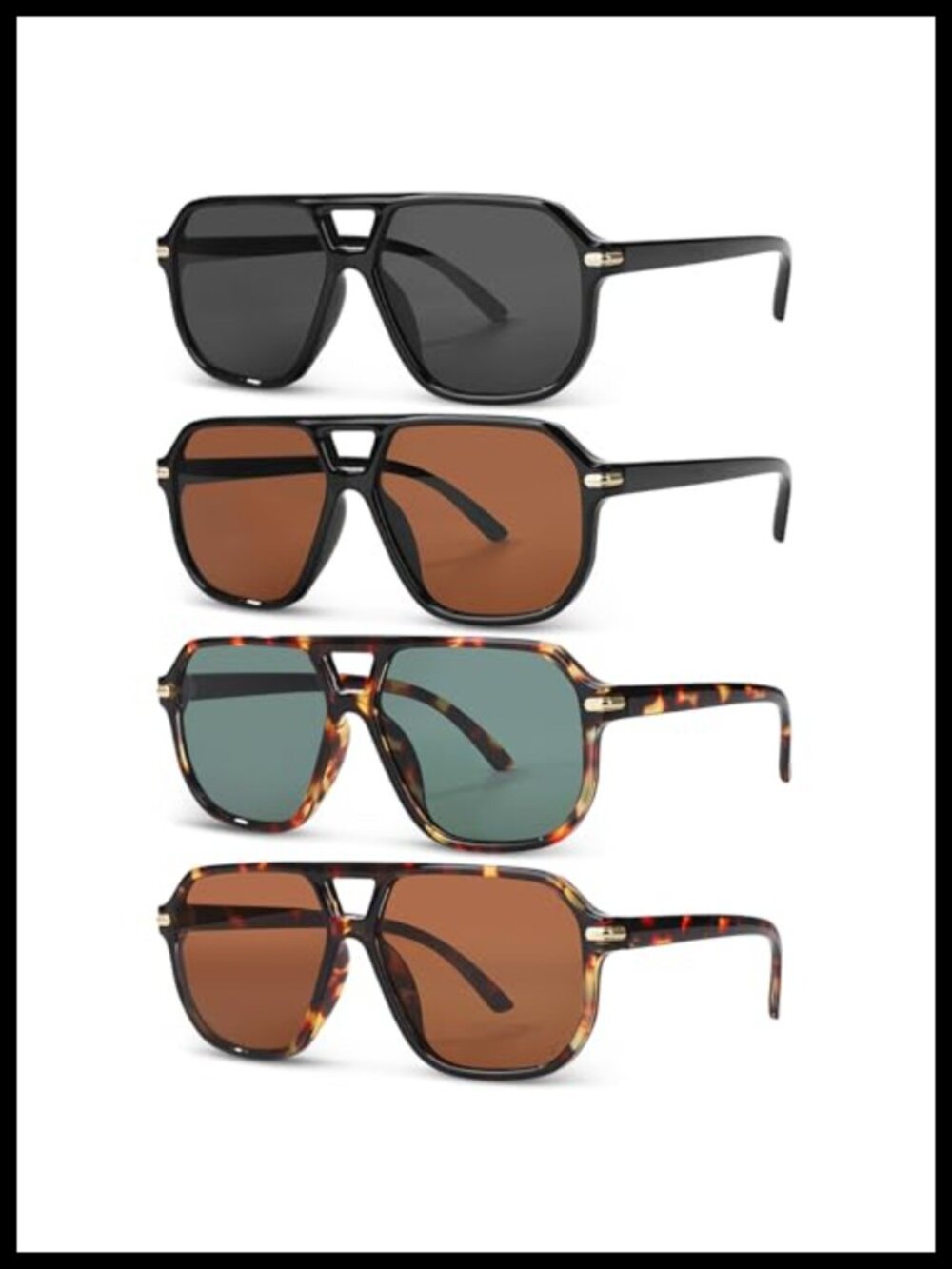 4 Pack Oversized Square Sunglasses UV400 Unisex Fashion Shades